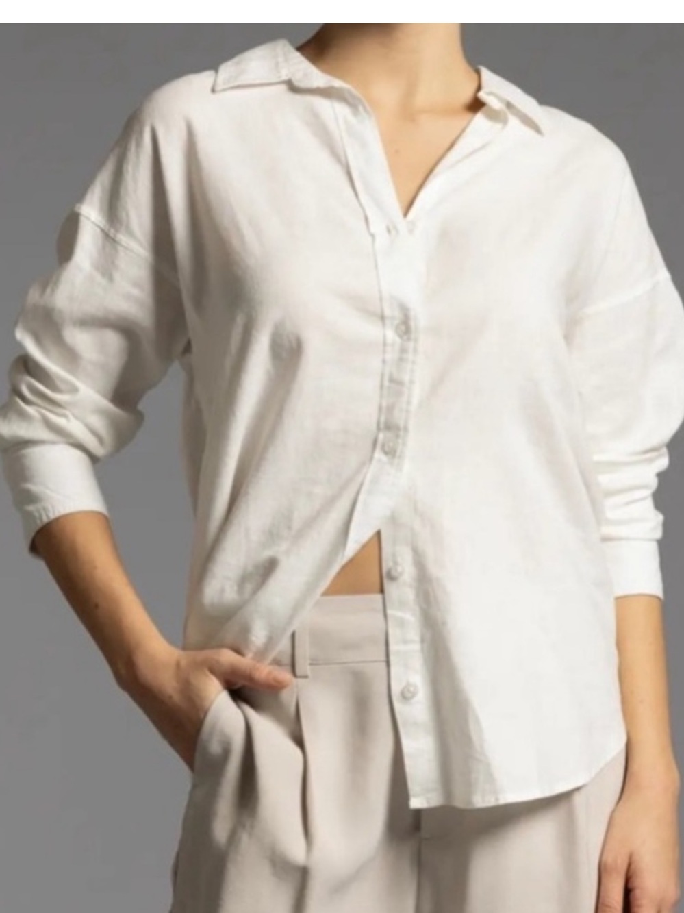 NWT Weekend Los Angeles White Linen Button-Up Shirt M